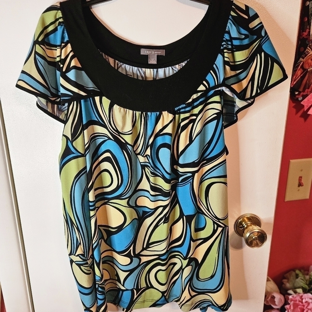 Apt 9 Size 1X Short Sleeved Abstract Print Top